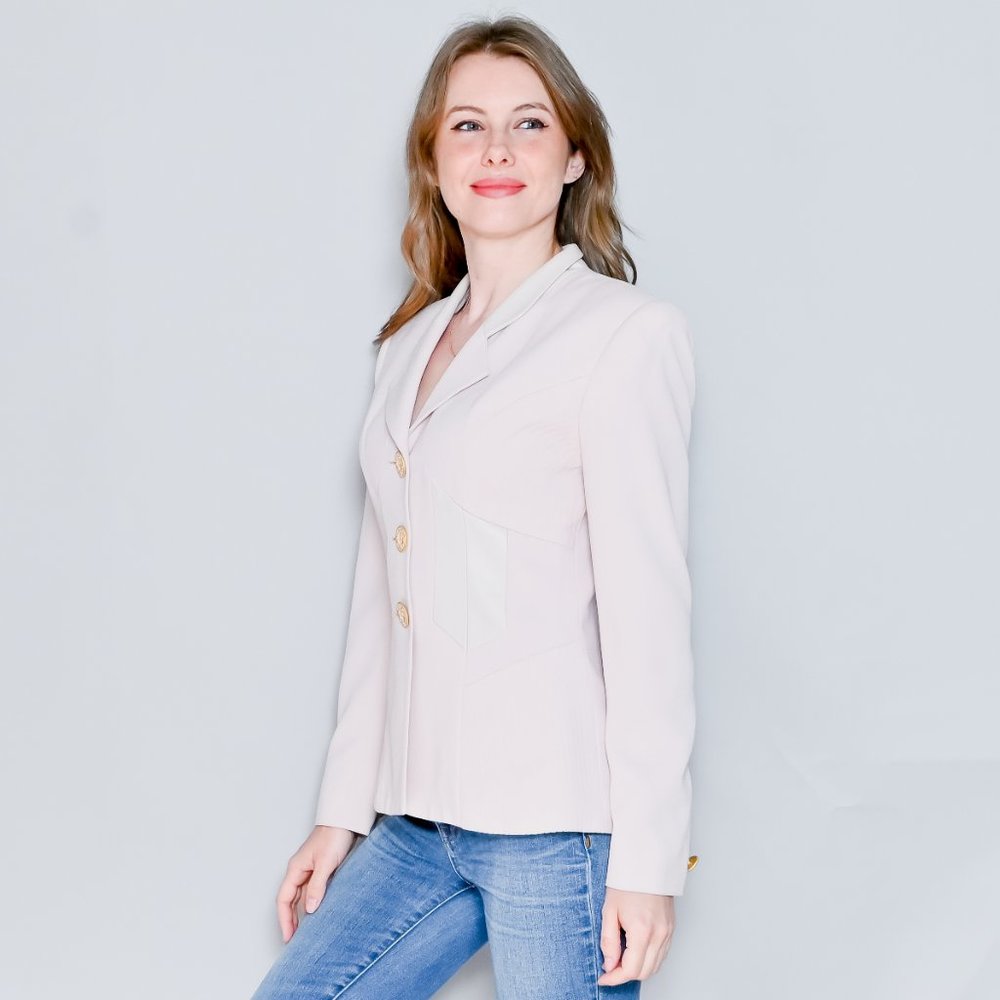 VINTAGE Alberto Makali Blush Pink Corset 3 Button Blazer Jacket 4 - Picture 4 of 7